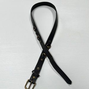 Women's Black Leather Belt with Antique Brass Buckle